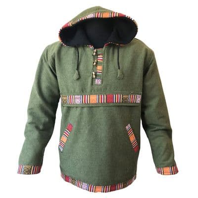 Fleece Lined Canvas Smock Hoody/Jacket in Green