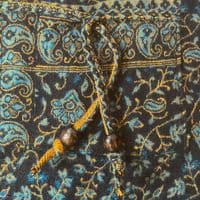 Fleece Trousers in Dark Blue, Turquoise & Gold Paisley