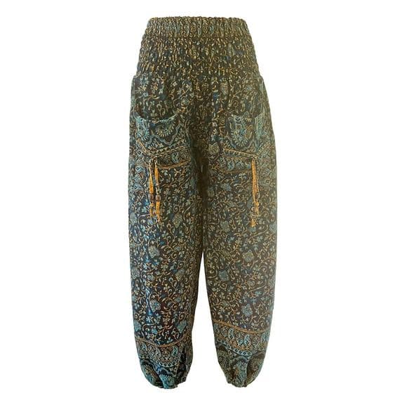 Fleece Trousers in Dark Blue, Turquoise & Gold Paisley