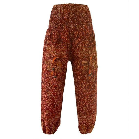 Fleece Trousers in Maroon, Orange & Gold Paisley