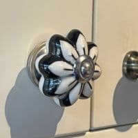 Floral Ceramic Knob in Black and White