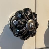 Floral Ceramic Knob in Black & Grey