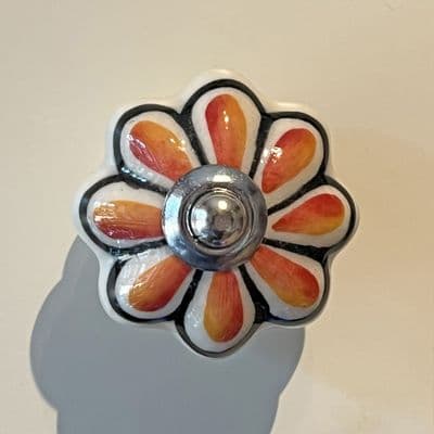 Floral Ceramic Knob in Orange & Black