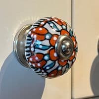 Floral Ceramic Knob in Orange, Blue & White