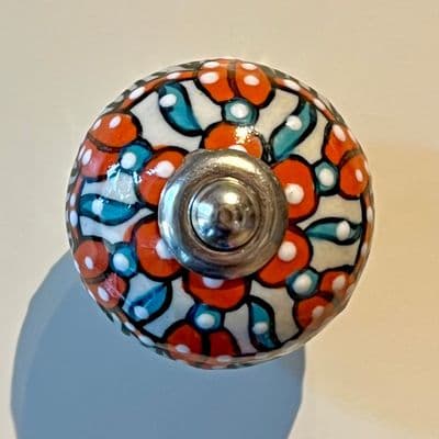 Floral Ceramic Knob in Orange, Blue & White