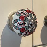 Floral Ceramic Knob in Red and Grey