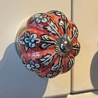 Floral Ceramic Knob in Red and White