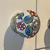 Floral Ceramic Knob in Red, Orange & Blue