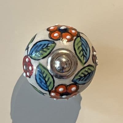 Floral Ceramic Knob in Red, Orange & Blue