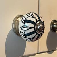 Floral Ceramic Knob in White & Blue