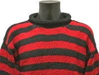 GOOD AS NEW hand knitted woollen jumper in black & red stripes (size S)