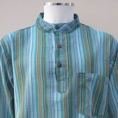 Grandad shirt in turquoise stripes