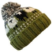 Green Knitted Bobble Hat With A Black Sheep And Fleece Lining