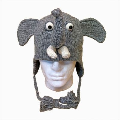 Grey Elephant fleece lined knitted hat with tassels