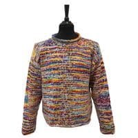 Hand Knitted Jumper in Cream/Rainbow Mix (Size M only)