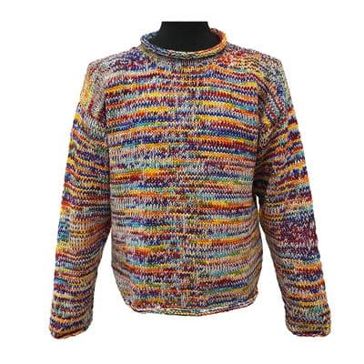 Hand Knitted Jumper in Cream/Rainbow Mix (Size M only)