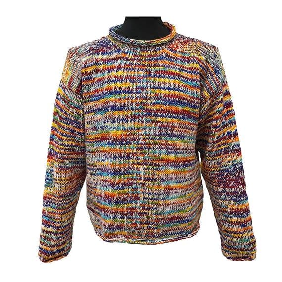 Hand Knitted Jumper in Cream/Rainbow Mix (Size M only)