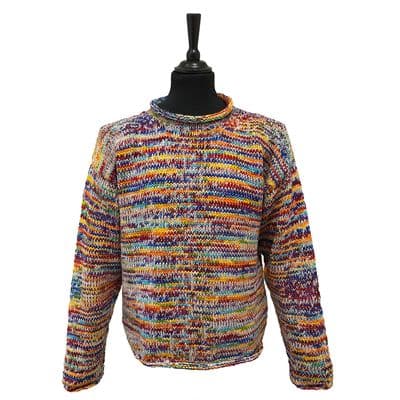 Hand Knitted Jumper in Cream/Rainbow Mix (Size M only)