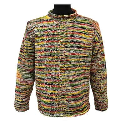 Hand Knitted Jumper in Cream/Rasta Mix