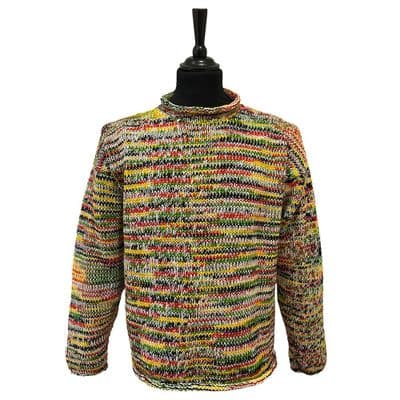 Hand Knitted Jumper in Cream/Rasta Mix (size L only)
