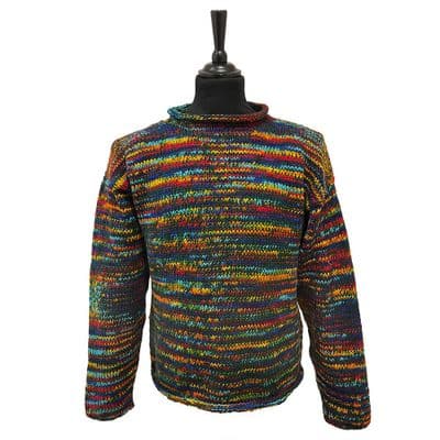 Hand Knitted Jumper in Green/Rainbow Mix (Size M only)