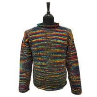 Hand Knitted Jumper in Green/Tie Dye Rainbow