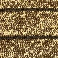 Hand knitted jumper in mottled cream and brown with stripes