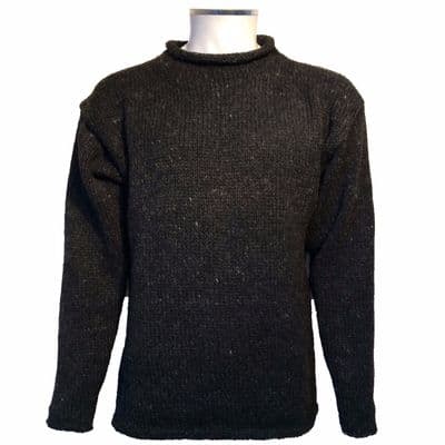 Hand knitted woollen jumper in charcoal grey