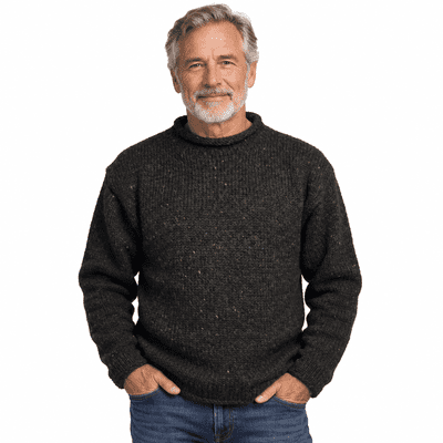 Hand knitted woollen jumper in charcoal grey