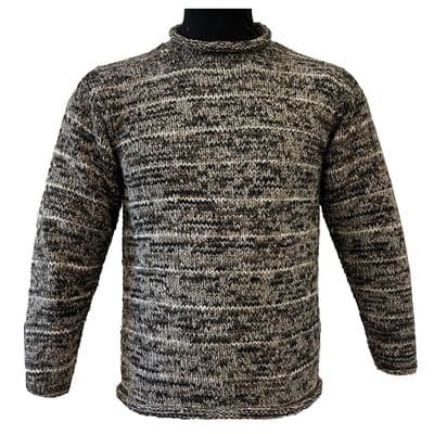 Hand knitted woollen jumper in mottled grey