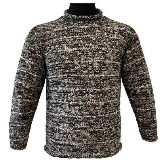 Hand knitted woollen jumper in mottled grey