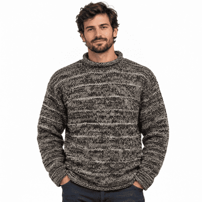 Hand knitted woollen jumper in mottled grey