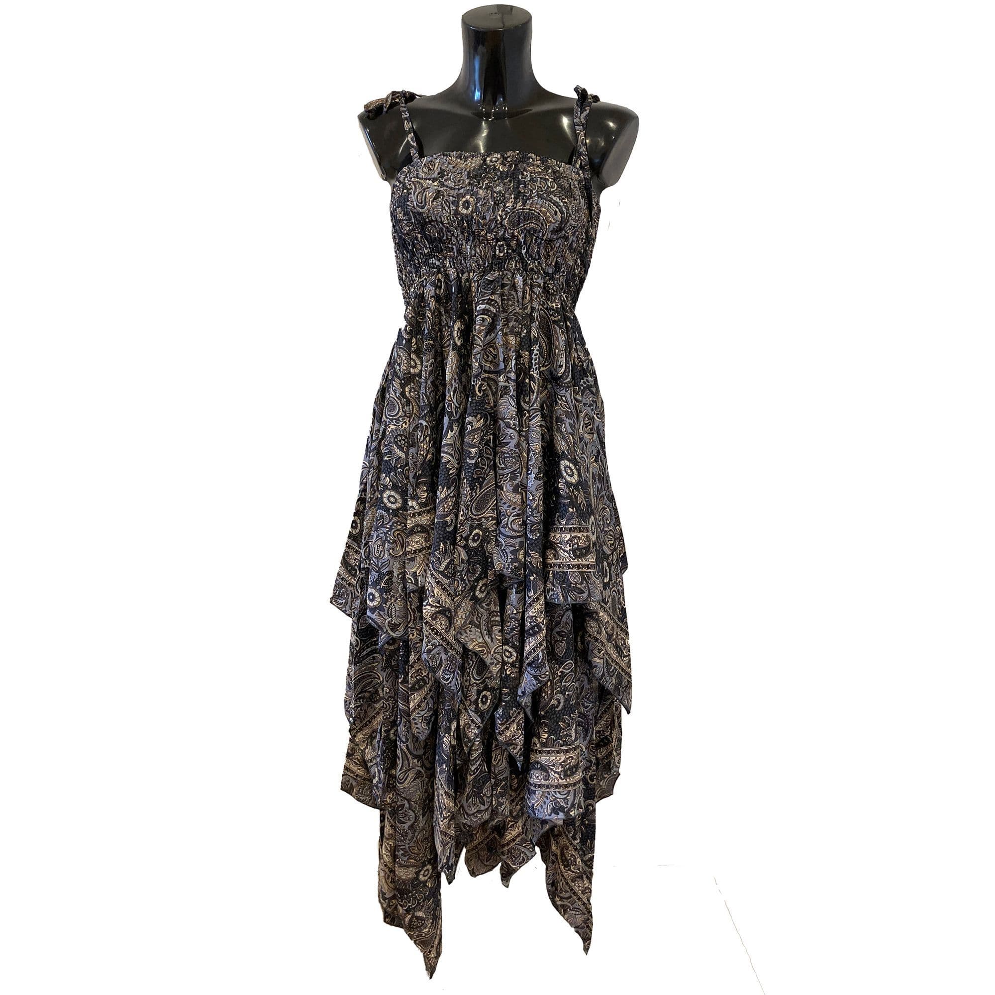 Handkerchief Hem Summer Dress with Elasticated Bodice and Shoulder Straps  Paisleys UK 8 To 14