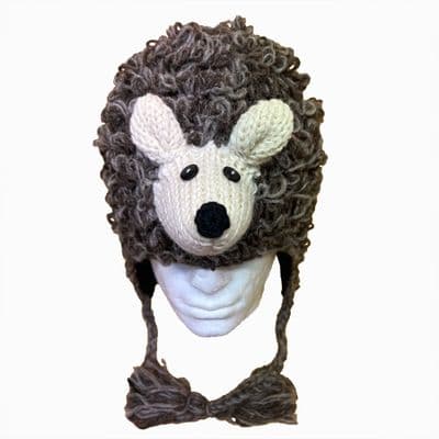 Hedgehog fleece lined knitted hat with tassels