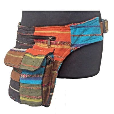 Hip/Waist Bag in Green Orange Patchwork Silk