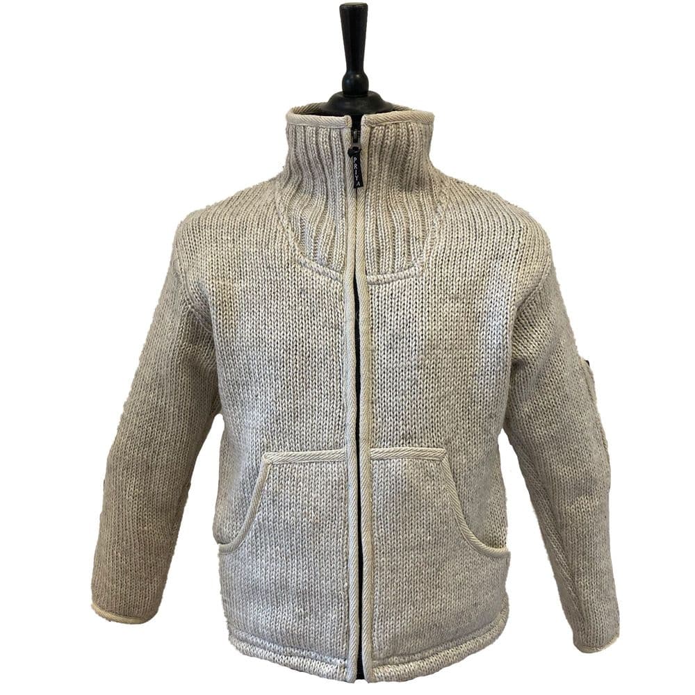 Knitted Hoodless Fleece Lined Jacket in Cream