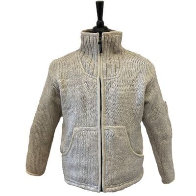 Knitted Hoodless Fleece Lined Jacket in Cream