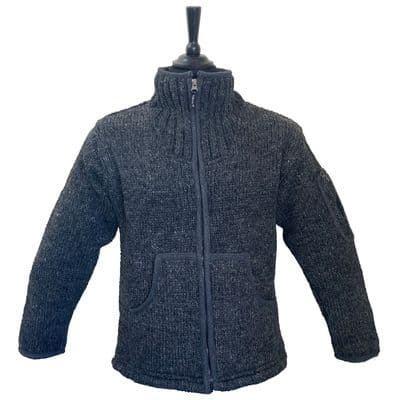 Knitted Hoodless Fleece Lined Jacket in Dark Grey Charcoal