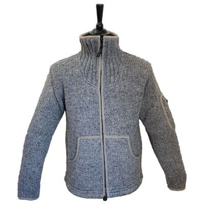 Knitted Hoodless Fleece LIned Jacket in Light Grey