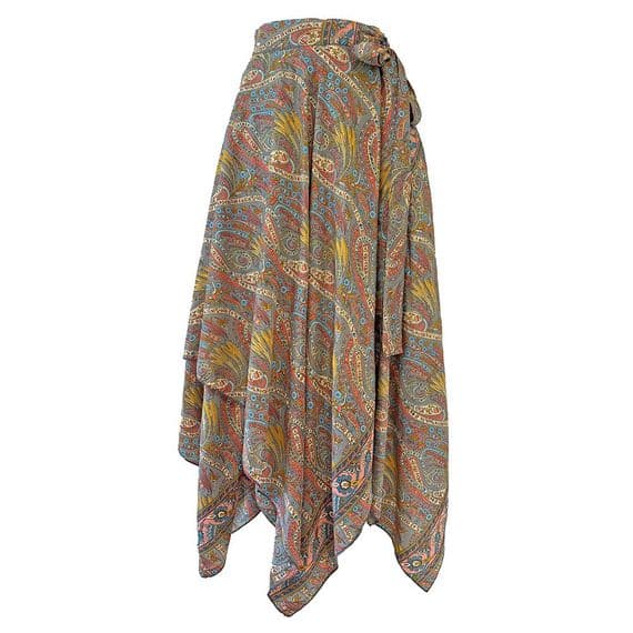 Long Wrap Zig Zag Skirt in Grey, Pink, Blue & Gold Paisley