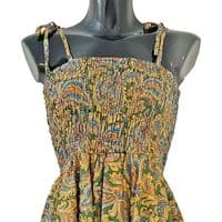 Long Zig Zag Dress in Green & Gold Paisley