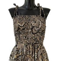 Long Zig Zag Dress in Grey, Black & Gold Paisley