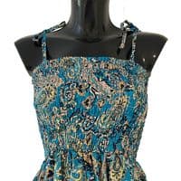 Long Zig Zag Dress in Turquose, Navy & Gold Paisley