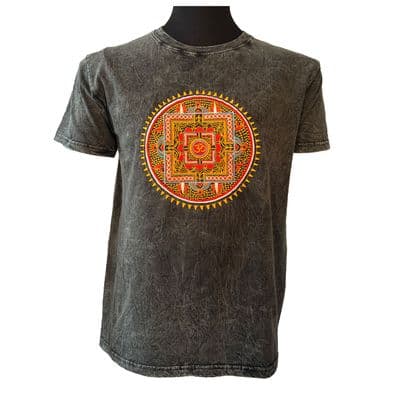 Embroidered Mandala T Shirt in Stonewashed Grey