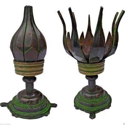 Opening lotus incense burner in brass antique finish