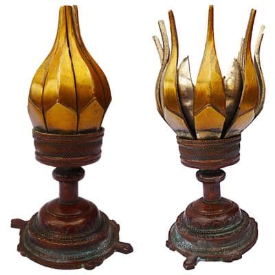 Opening lotus incense burner in bright brass