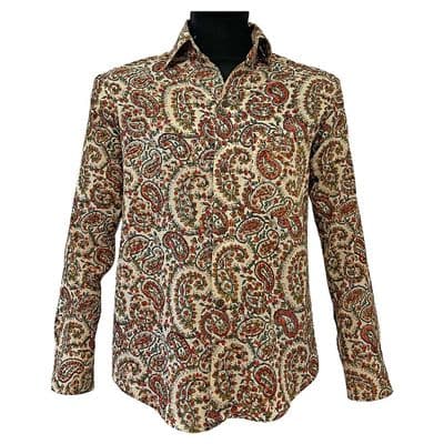 Paisley Block Print Shirt | Hand Printed in Cream, Green & Red
