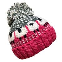 Pink Knitted Bobble Hat With A Black Sheep And Fleece Lining