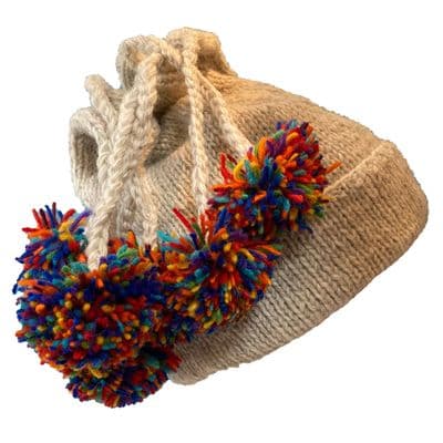 Seven bobble knitted hat in cream and rainbow