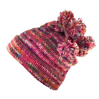 Seven bobble knitted hat in pink rainbow